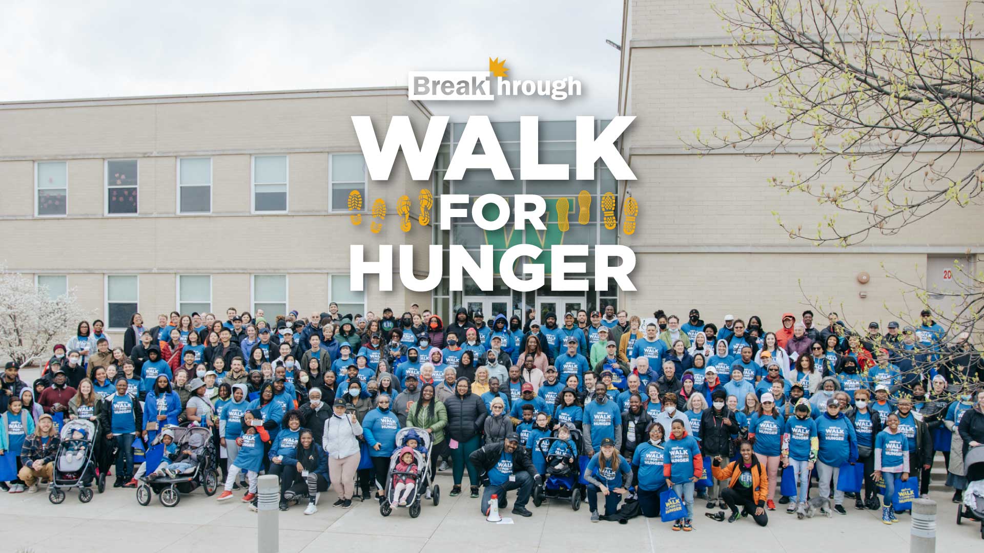 Breakthrough Walk for Hunger 2023 group photo with wordmark