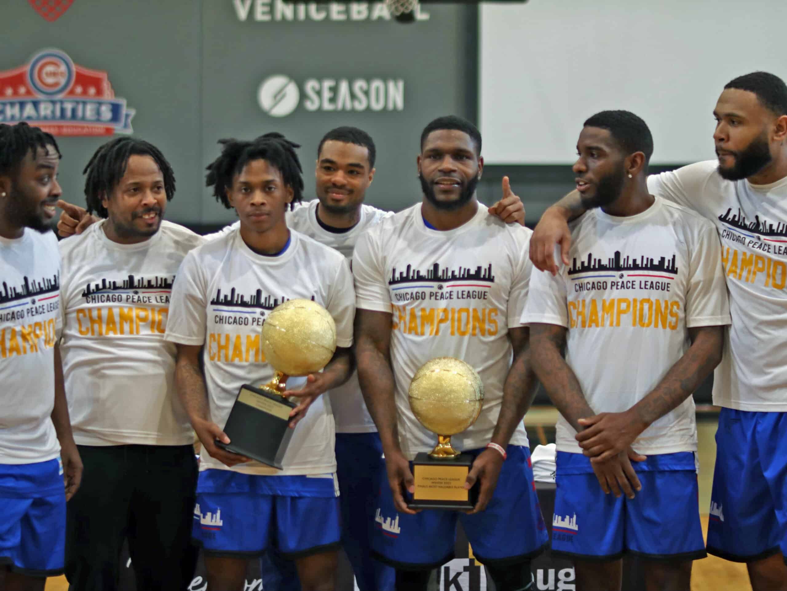 Chicago Peace League champions players holding trophies